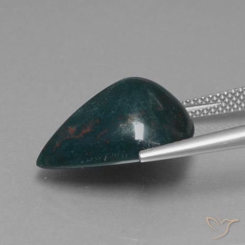 Pedra de Sangue Verde escuro médio Natural 10.91ct, Formato de pêra, Opaco