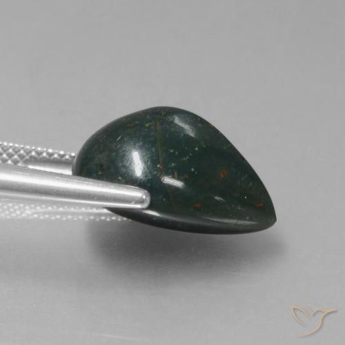Pedra de Sangue Verde escuro Natural 8.57ct, Formato de pêra, Opaco
