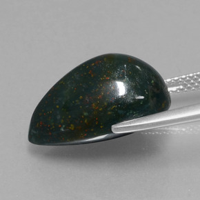 Pedra de Sangue verde manchado Natural 9.48ct, Formato de pêra, Opaco