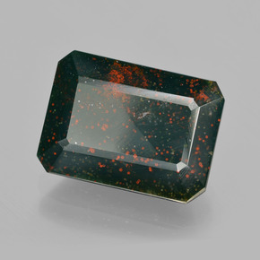 Pedra de sangue verde natural 9,73ct, corte esmeralda, opaco