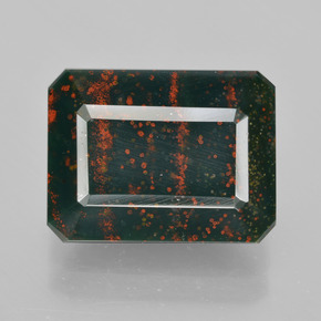 Pedra de sangue verde natural 9,25ct, corte esmeralda, opaco