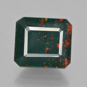Pedra de Sangue verde manchado Natural 6.67ct, Corte Esmeralda, Opaco