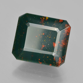 Pedra de Sangue verde manchado Natural 6.67ct, Corte Esmeralda, Opaco