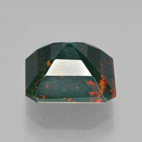Pedra de Sangue verde manchado Natural 6.67ct, Corte Esmeralda, Opaco