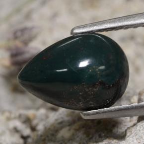 Pedra de sangue verde natural 1,79ct, formato de pêra, opaco