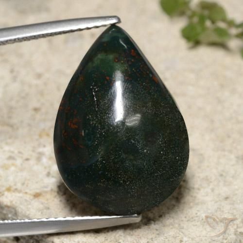 15.14ct Natural verde escuro Pedra de Sangue, Formato de pêra, Opaco