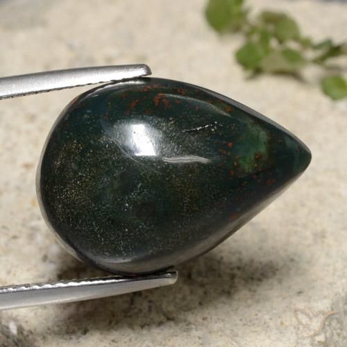 Pedra de Sangue verde escuro Natural 15.14ct, Formato de pêra, Opaco