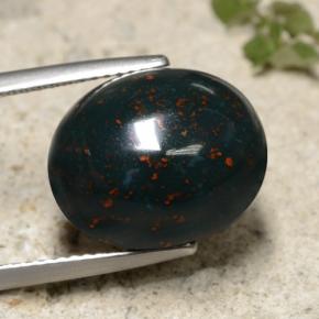 Pedra de sangue verde natural 12,57ct, corte oval, opaco