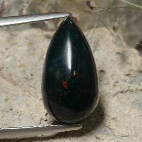 Pedra de sangue verde natural 5,92ct, formato de pêra, opaco