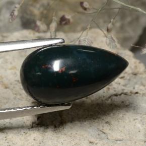 Pedra de sangue verde natural 5,92ct, formato de pêra, opaco