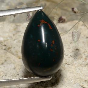 Pedra de sangue verde natural 5,77ct, formato de pêra, opaco