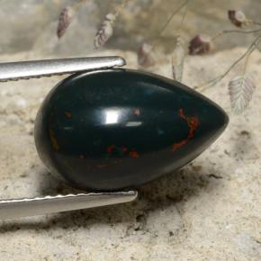 Pedra de sangue verde natural 5,77ct, formato de pêra, opaco