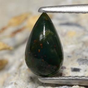 Pedra de sangue verde natural 0,83ct, formato de pêra, opaco