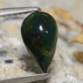 Pedra de sangue verde natural 0,83ct, formato de pêra, opaco