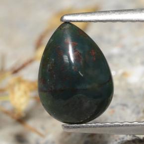 Pedra de sangue verde natural 1,26ct, formato de pêra, opaco