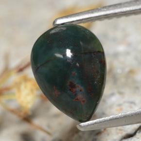 Pedra de sangue verde natural 1,26ct, formato de pêra, opaco