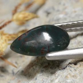 Pedra de sangue verde natural 1,26ct, formato de pêra, opaco