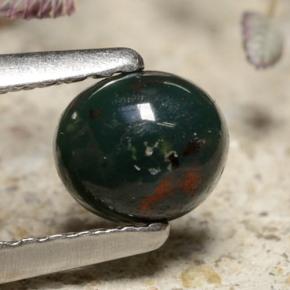 Pedra de sangue verde natural 0,43ct, corte oval, opaco