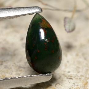 Pedra de sangue verde natural 0,44ct, formato de pêra, opaco