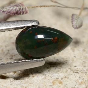 Pedra de sangue verde natural 0,44ct, formato de pêra, opaco
