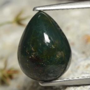 Pedra de Sangue verde escuro Natural 3.37ct, Formato de pêra, Opaco