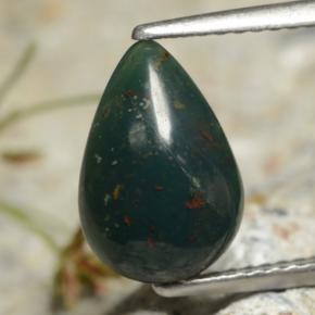 Pedra de sangue verde natural 1,92ct, formato de pêra, opaco