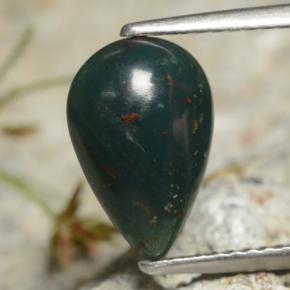 Pedra de sangue verde natural 1,92ct, formato de pêra, opaco
