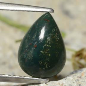Pedra de sangue verde natural 1,81ct, formato de pêra, opaco
