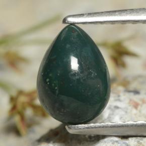 Pedra de sangue verde natural 1,09ct, formato de pêra, opaco