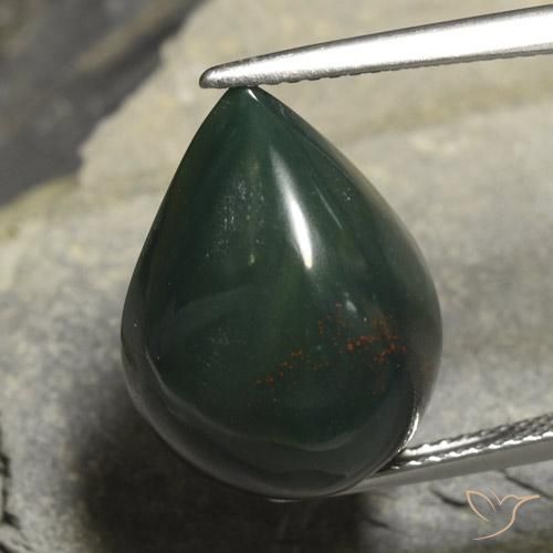 14.78ct Natural Verde escuro Pedra de Sangue, Formato de pêra, Opaco