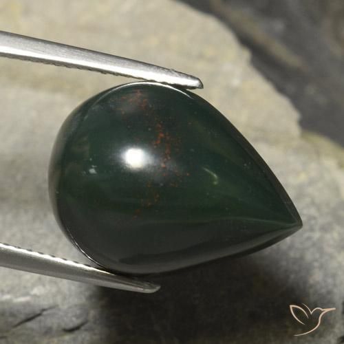 Pedra de Sangue Verde escuro Natural 14.78ct, Formato de pêra, Opaco