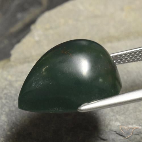 Pedra de Sangue Verde escuro Natural 14.78ct, Formato de pêra, Opaco