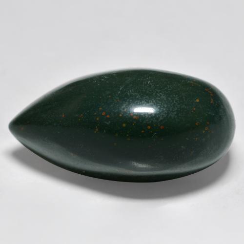 Pedra de sangue verde natural 34,22ct, formato de pêra, opaco