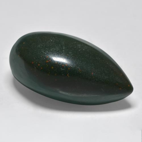 Pedra de sangue verde natural 34,22ct, formato de pêra, opaco