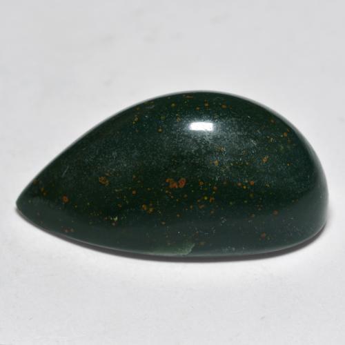 Pedra de sangue verde natural 34,22ct, formato de pêra, opaco