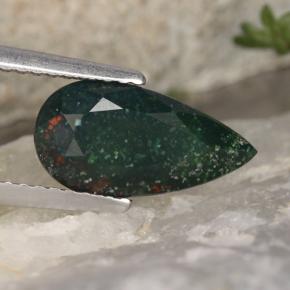 Pedra de Sangue verde manchado Natural 1.78ct, Formato de pêra, Opaco