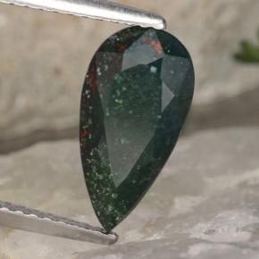 Pedra de Sangue verde manchado Natural 1.78ct, Formato de pêra, Opaco