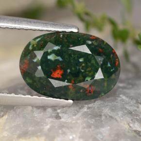 Pedra de Sangue verde manchado Natural 2.14ct, Corte Oval, Opaco
