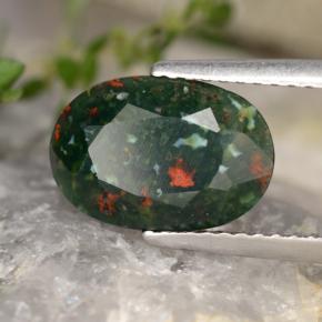 Pedra de Sangue verde manchado Natural 2.14ct, Corte Oval, Opaco