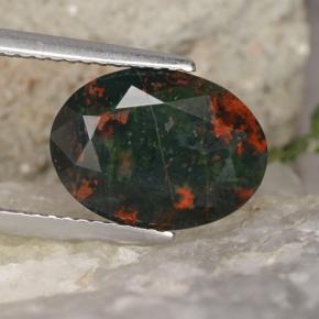 Pedra de Sangue verde manchado Natural 4.10ct, Corte Oval, Opaco