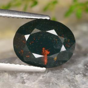 Pedra de sangue verde natural 4,47ct, corte oval, opaco