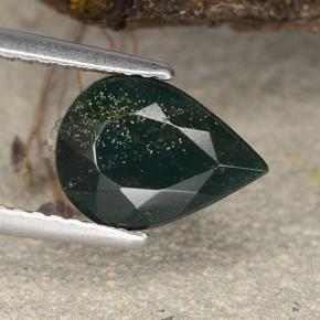 Pedra de sangue verde natural 1,93ct, formato de pêra, opaco