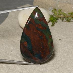 Pedra de sangue multicolorido natural 50,66ct, formato de pêra, opaco