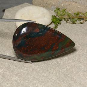 Pedra de sangue multicolorido natural 50,66ct, formato de pêra, opaco