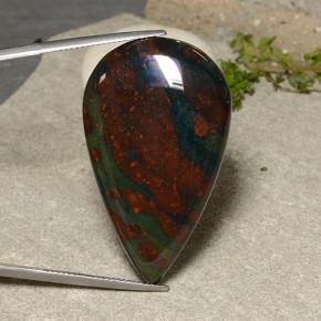 Pedra de sangue multicolorido natural 50,66ct, formato de pêra, opaco