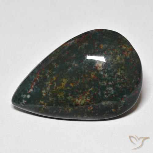 31.68ct Natural verde escuro Pedra de Sangue, Formato de pêra, Opaco
