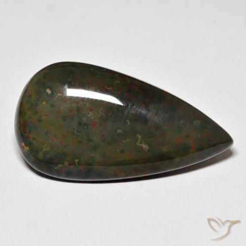 Pedra de Sangue verde e vermelho Natural 21.91ct, Formato de pêra, Opaco