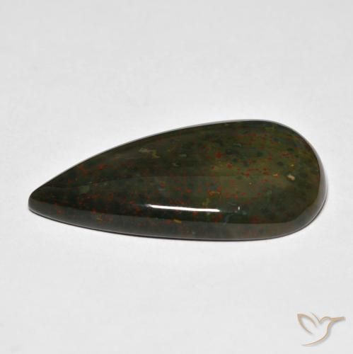 Pedra de Sangue verde e vermelho Natural 21.91ct, Formato de pêra, Opaco