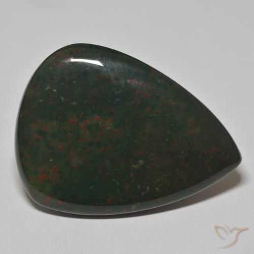 Pedra de Sangue verde com vermelho Natural 41.55ct, Formato de pêra, Opaco