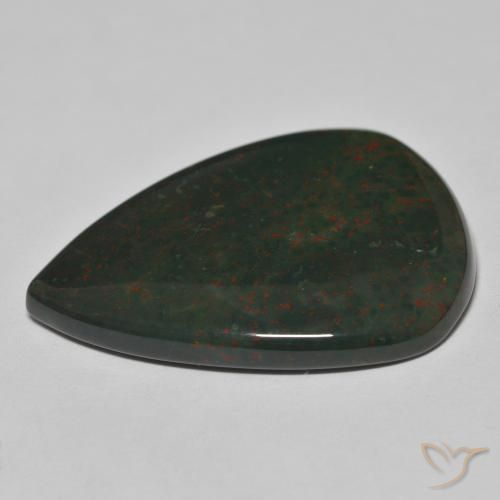 Pedra de Sangue verde com vermelho Natural 41.55ct, Formato de pêra, Opaco